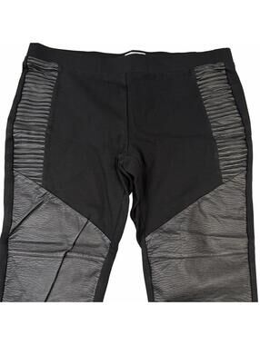 Bisou Bisou Black Leggings with Faux Leather Accents - Size L